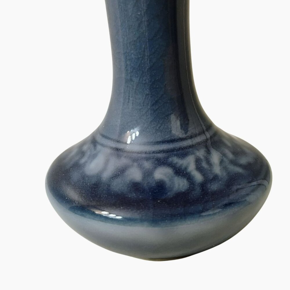 Siam Celadon Vintage Pottery Vase Blue Thailand Wood Ash Glaze Handmade Thai Art - Picture 6 of 10